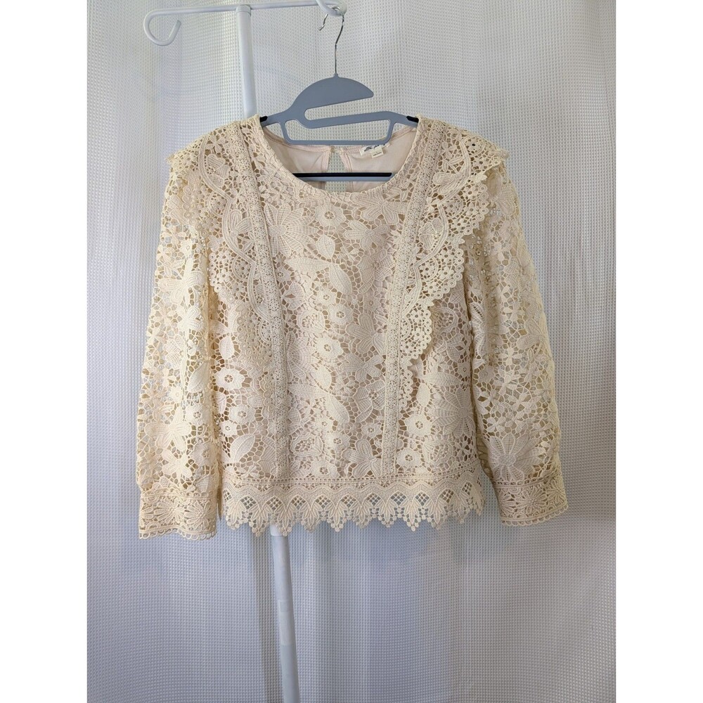 Ultra Pink Lace Long Sleeve Blouse Top Sz L Cream Ivory (M01)